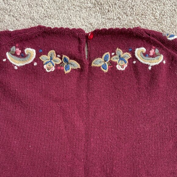 Vintage 90’s Herman Geist Wool Sweater Hand Embroidered Floral Women’s Small - Picture 8 of 9